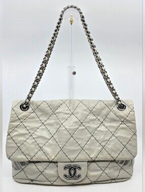Chanel (2010) Glazed Goatskin Double Stitch Flap Maxi Bag